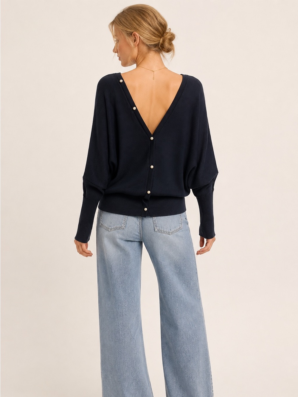 Ba&Sh Elsy Jumper Sweater 0/2 Navy Blue Open Back Coastal Minimal Luxury Chic